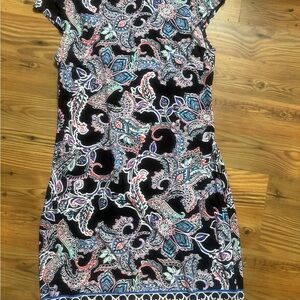 Liz Claiborne White and Blue Flutter Sleeve Midi Dress